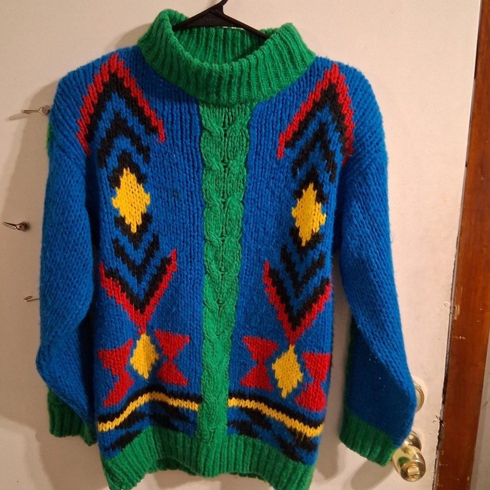 Vintage‎ 80s 90s Rainbow Colorblock Aztec Sweater EUC M AMAZING